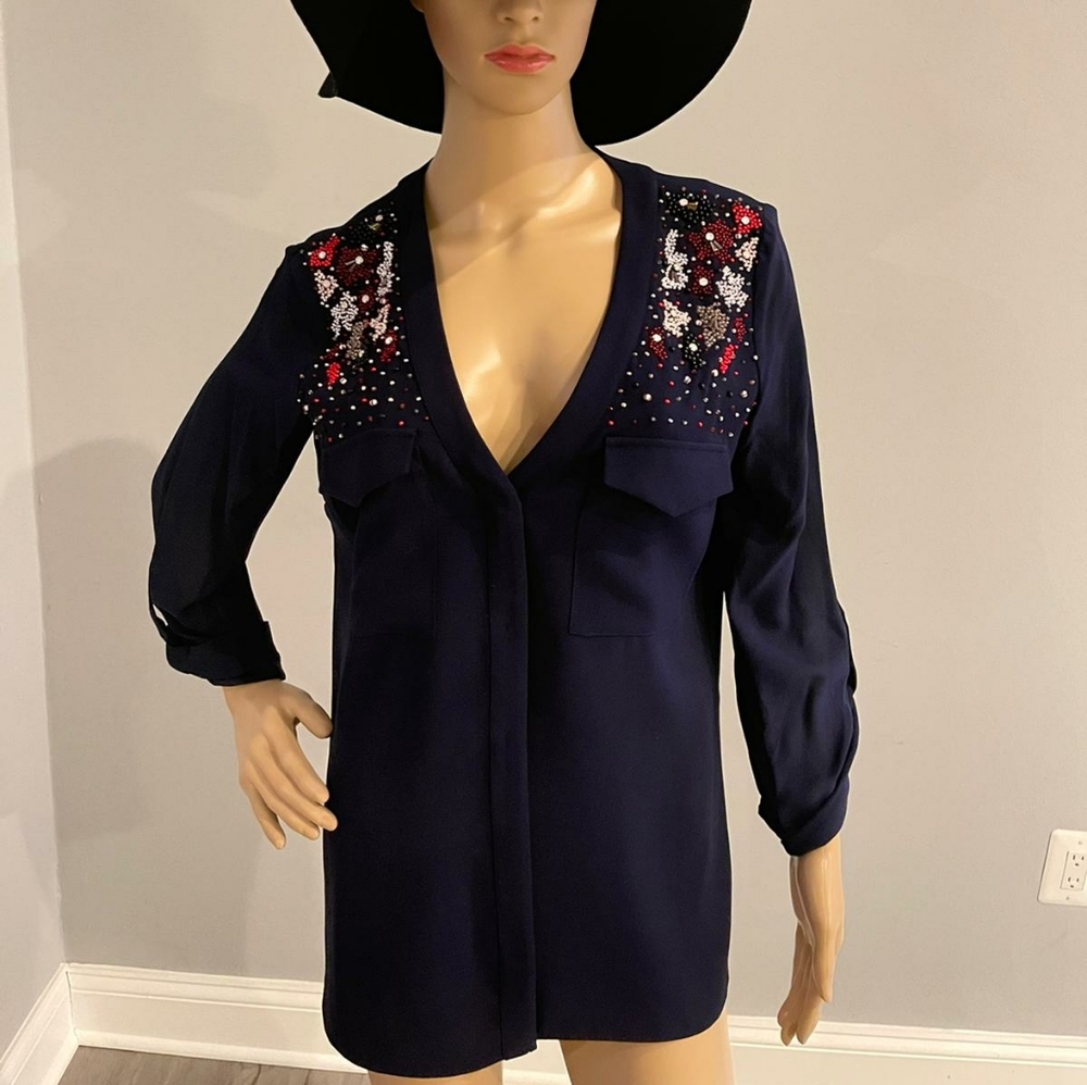 Sachin+Babi Long sleeve silk shirt with embelishme